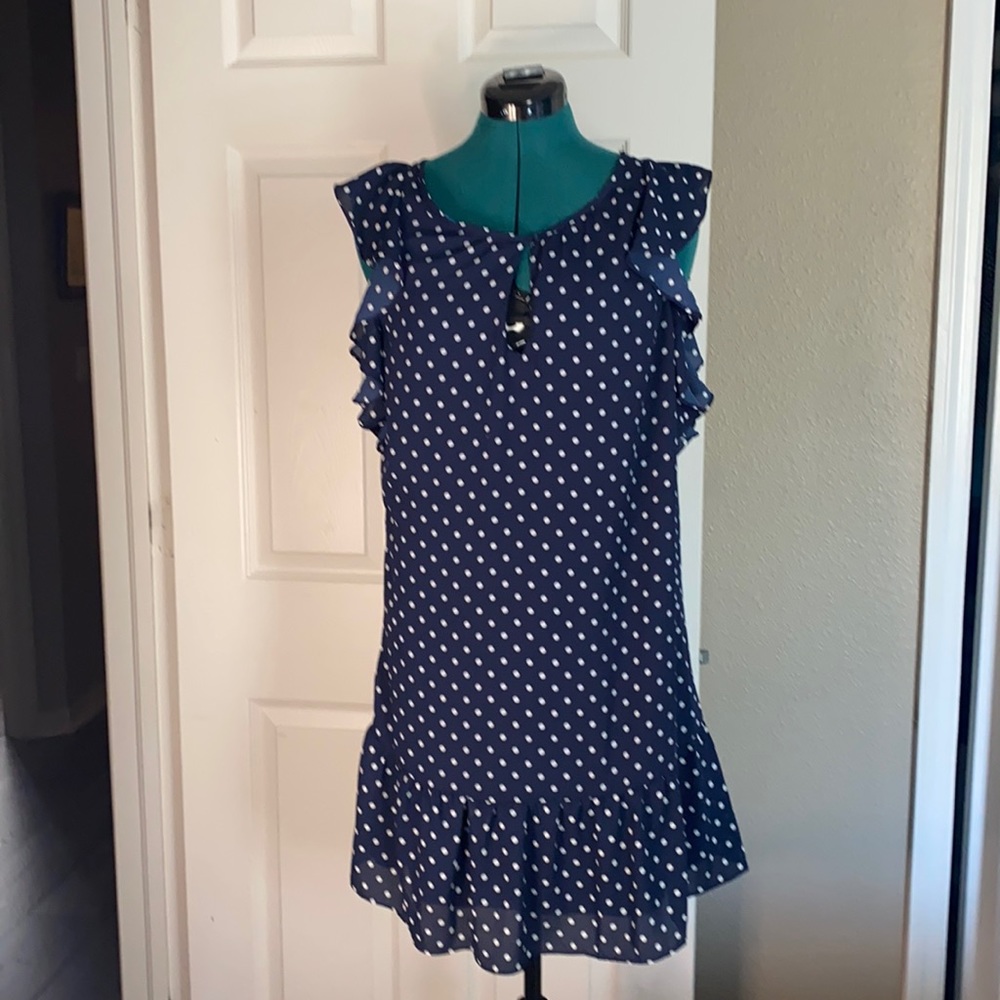 J Crew chiffon, flutter sleeve, polka dot dress.XS